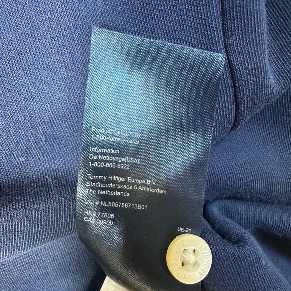 Tommy Hilfiger Polo Shirt Mens XXL‎ Navy Blue Excellent Custom Fit Tipped Trim